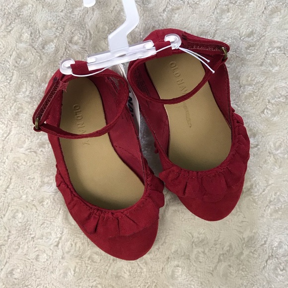 Old Navy Other - Old Navy Ankle Strap Ballet Flats Red Ruffle